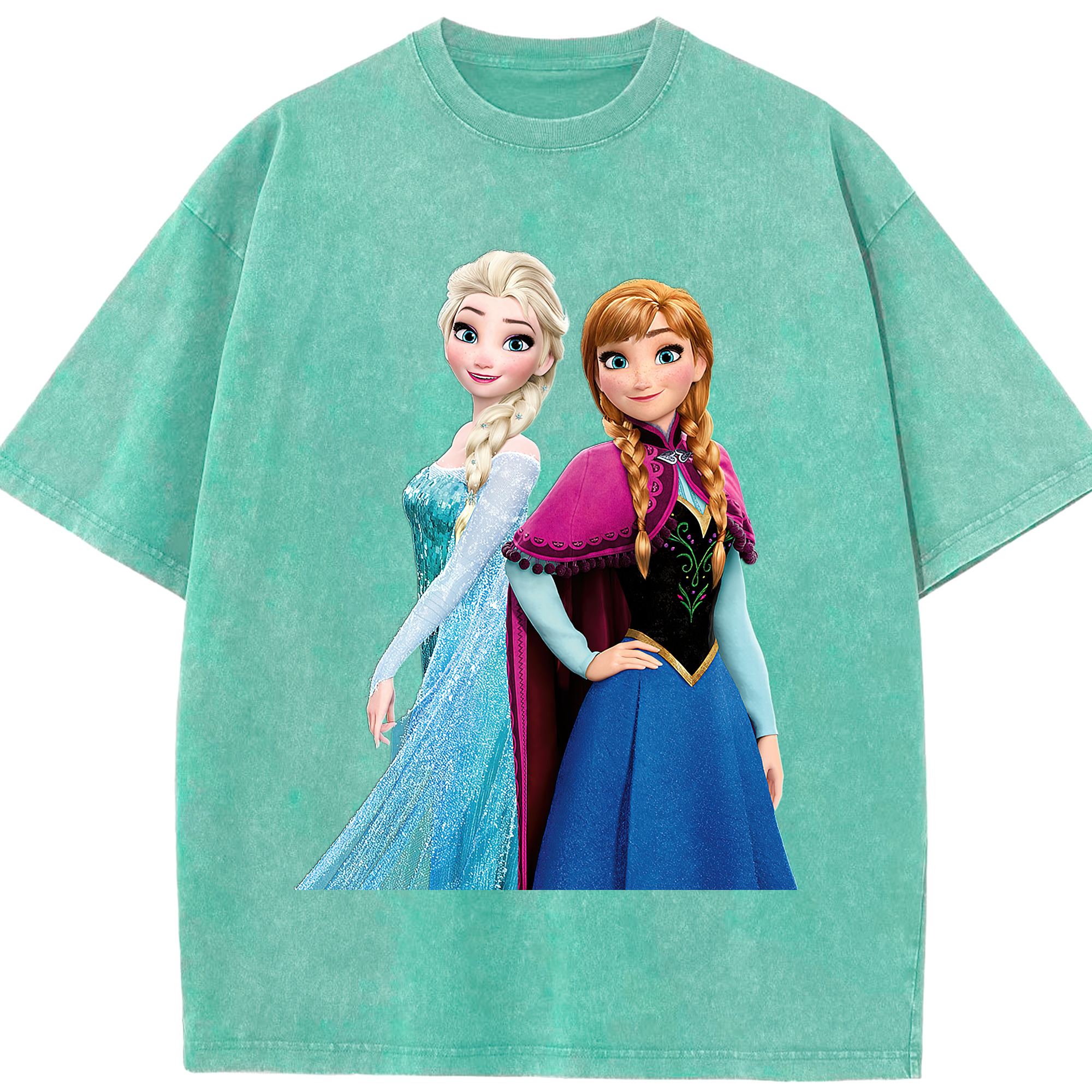 （画像用） アナと雪の女王 アンナ エルサ Frozen Anna Elsa 綿100% ヴィンテージ風 半袖Tシャツ（フロントプリント）